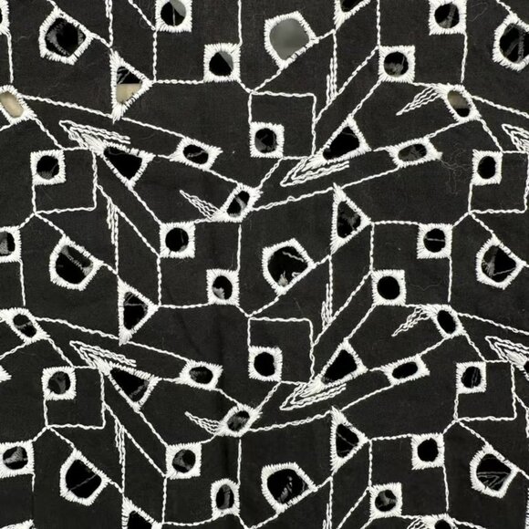 Samuel Dong Shirt Womens Small Black White Sheer Embroidered Geometric Top - Picture 5 of 5